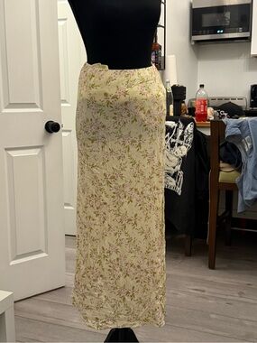 Floral Slip Skirt - Cream with Pink & Green Floral Print